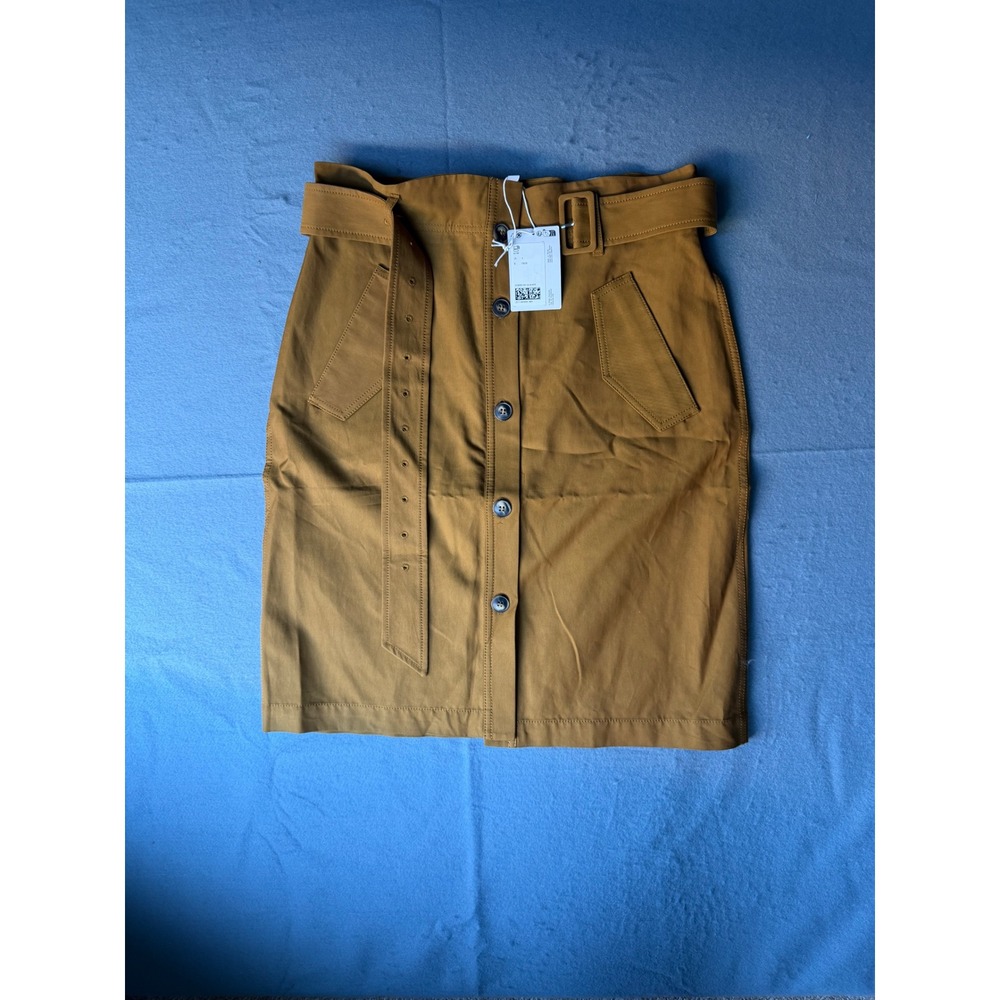& Other Stories Mustard Brown Belted Button Front Mini Skirt Size 8 NWT